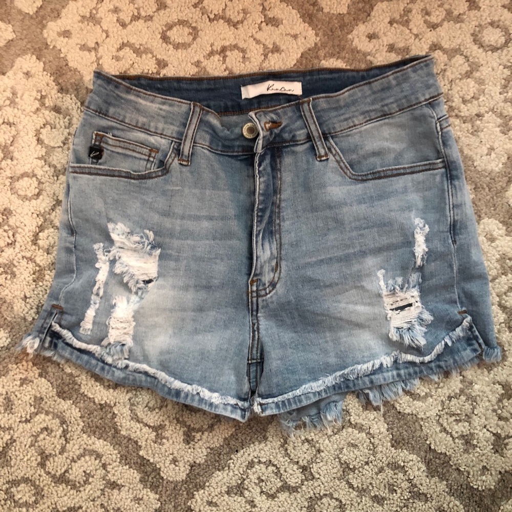 Stretchy distressed jean shorts